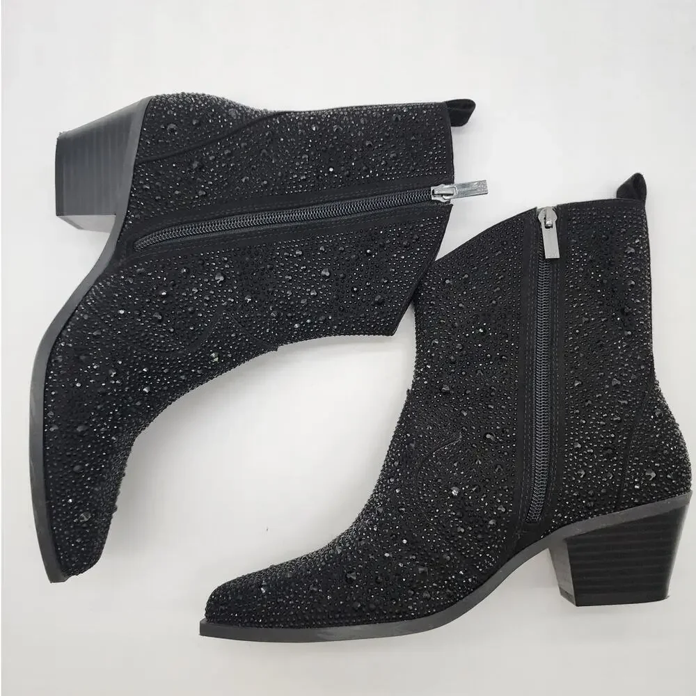 Jessica Simpson Womens Size 9.5 Oviedo Black Rhinestone Western Booties - Picture 8 of 10